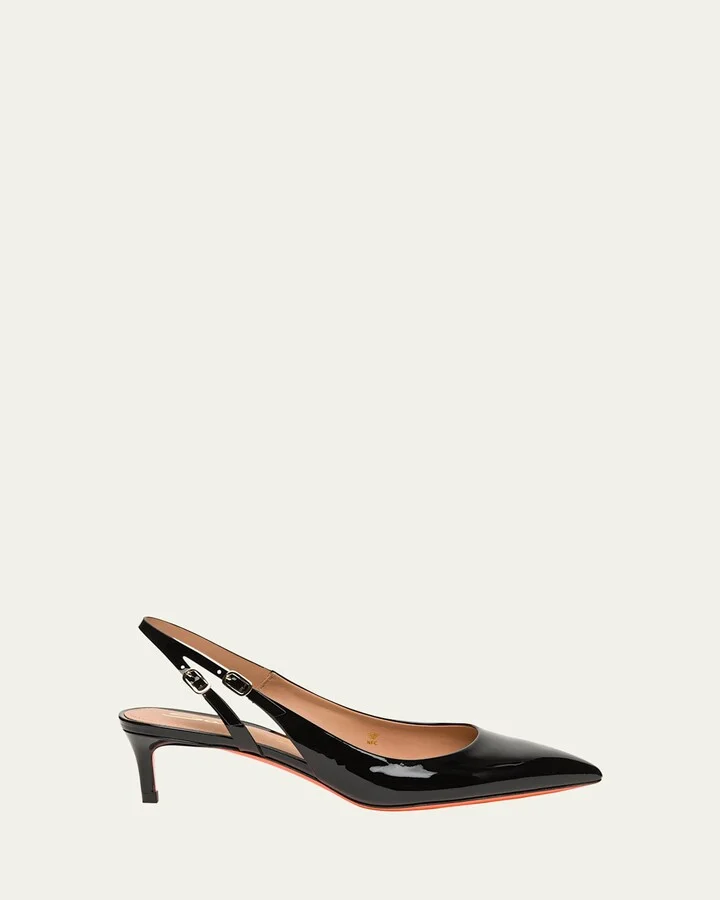 Audrey Patent Kitten Slingback Pumps