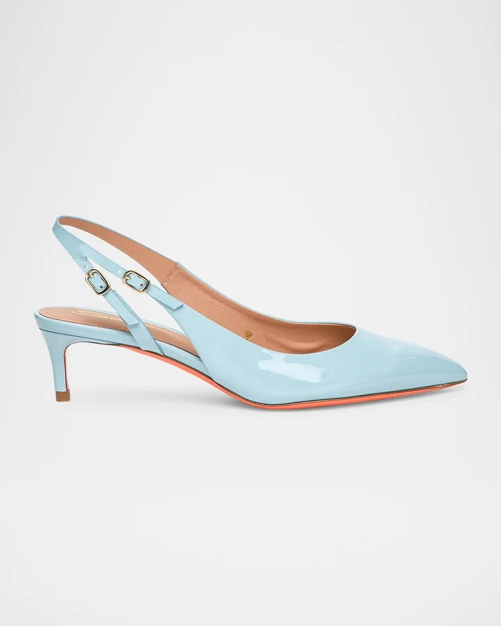 Audrey Patent Kitten Slingback Pumps