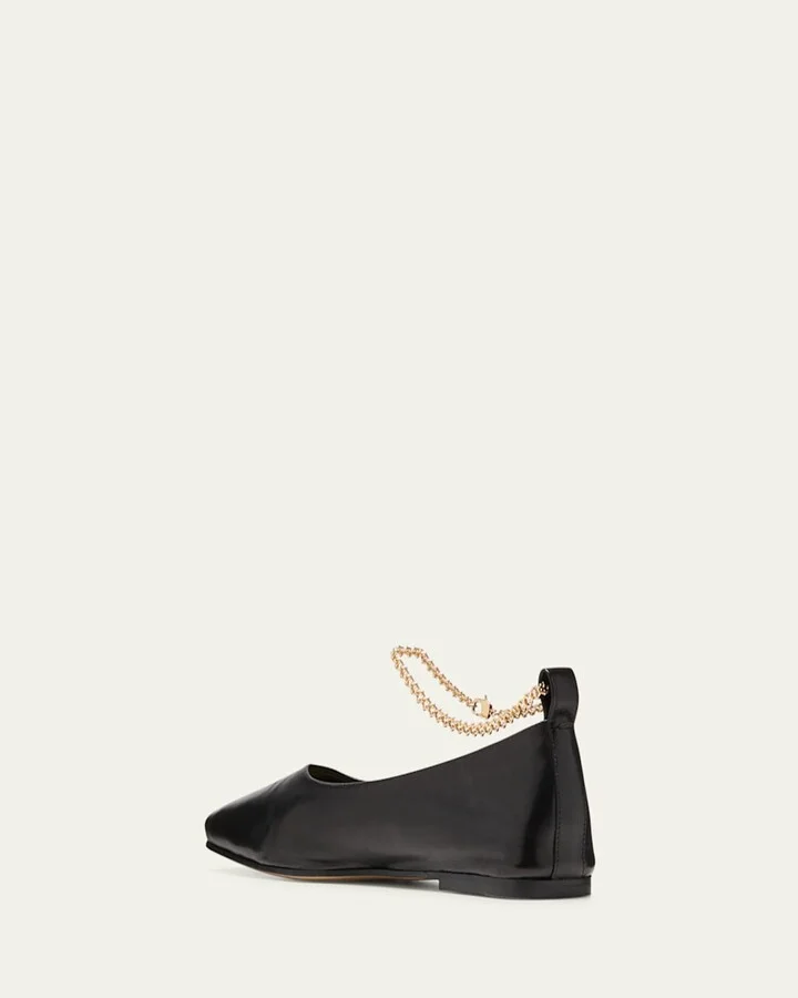 Augusta Ankle-Chain Leather Ballerina Flats - Image 3