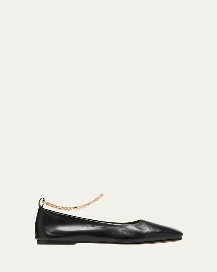 Augusta Ankle-Chain Leather Ballerina Flats