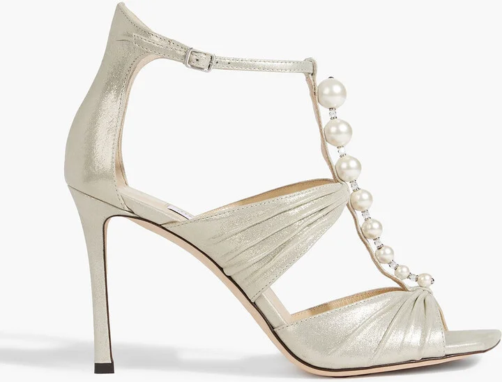 Aura 95 embellished metallic suede sandals