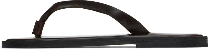 AURALEE Brown Leather Tong Flip-Flops - Image 3