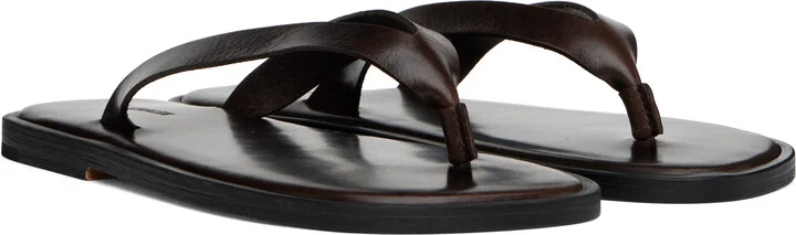 AURALEE Brown Leather Tong Flip-Flops - Image 4