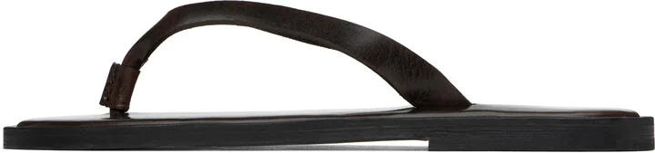 AURALEE Brown Leather Tong Flip-Flops - Image 3