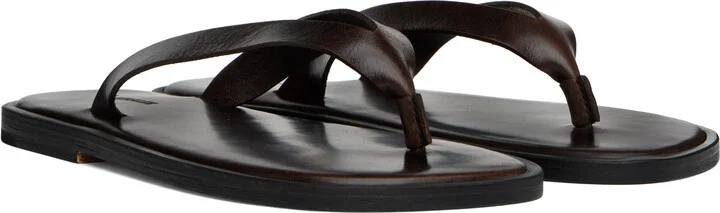 AURALEE Brown Leather Tong Flip-Flops - Image 4