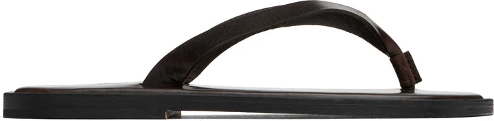 AURALEE Brown Leather Tong Flip-Flops