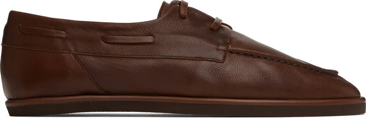 AURALEE Brown Soft Leather Deck Shoes