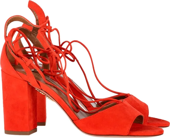 Austin Strappy Sandal Heels in Orange Suede