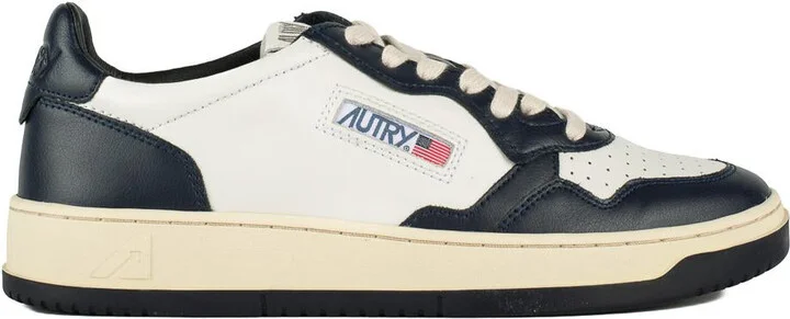 Autry Blue White Two-Tone Leather Low Medalist Sneakers