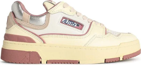 Autry 'Clc Low' Leather 'Whisper White Ash Rose' And Silver Sneakers