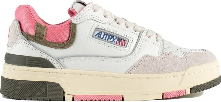 Autry Clc Low Sneakers In Leather And Suede Color White And Geranium