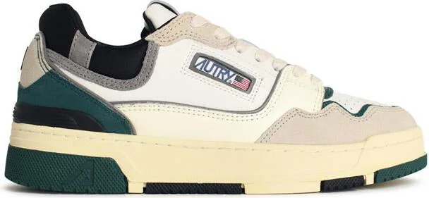 Autry 'Clc Low' White And Green 'Forest' Suede And Leather Sneakers