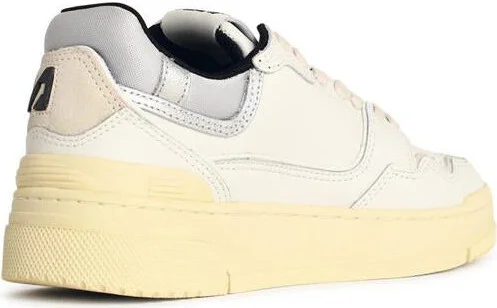 Autry 'Clc Low' White Leather And Silver Suede Sneakers - Image 3