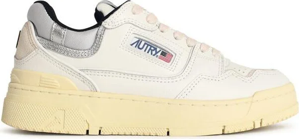 Autry 'Clc Low' White Leather And Silver Suede Sneakers