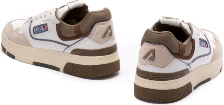 Autry Clc Sneakers In White Calf Leather And Brown With Beige Suede - Image 3