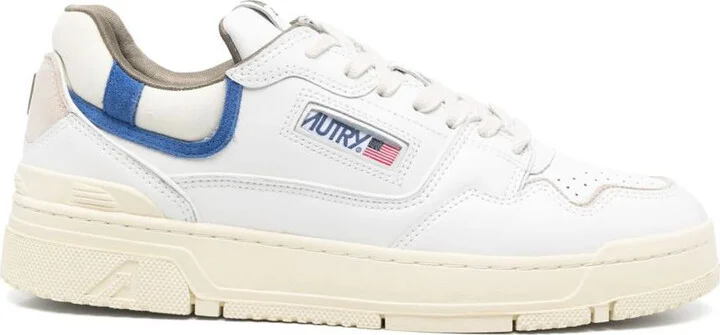 Autry Clc Sneakers In White Calf Leather With Blue Inserts