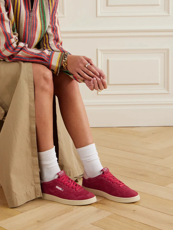 Autry - Flat Low Leather-trimmed Suede Sneakers - Red - Image 2