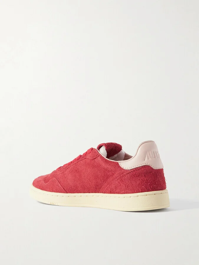 Autry - Flat Low Leather-trimmed Suede Sneakers - Red - Image 3