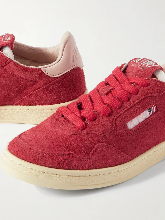 Autry - Flat Low Leather-trimmed Suede Sneakers - Red - Image 4