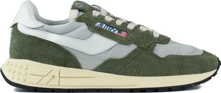 Autry Green And White Suede And Nylon Reelwind Low Sneakers