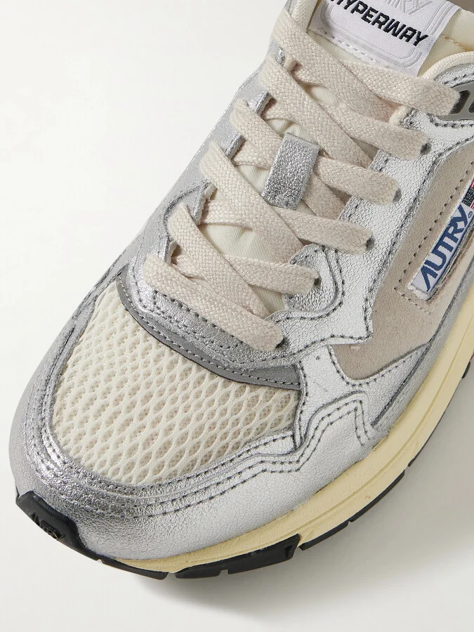 Autry - Hyperway Low Mesh And Suede-trimmed Metallic Leather Sneakers - Silver - Image 4