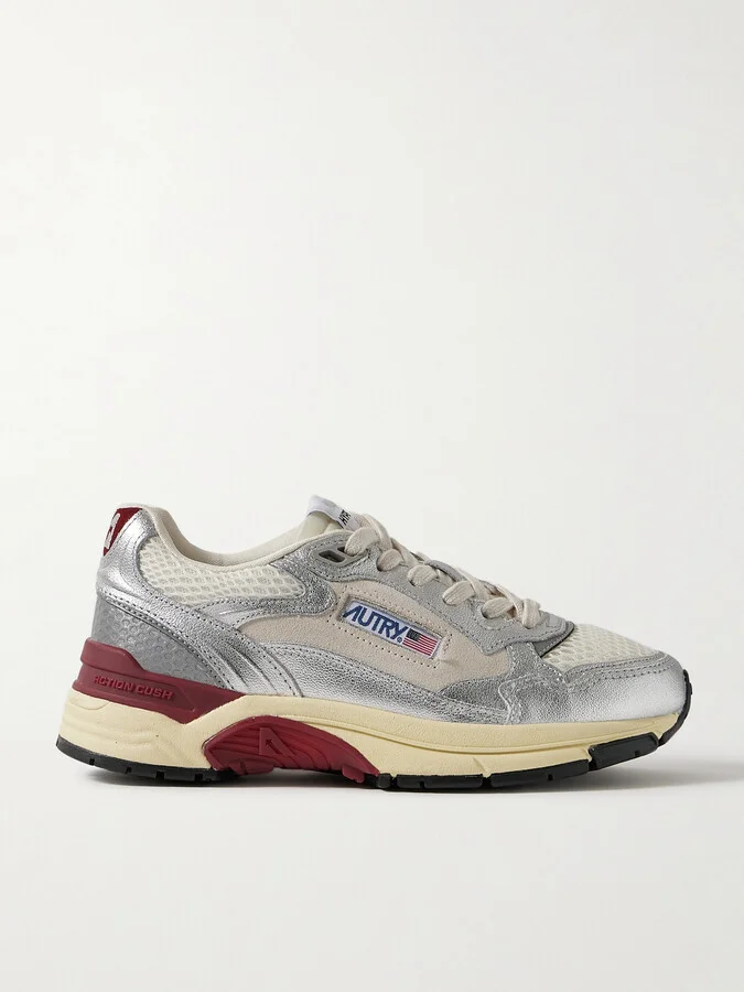 Autry - Hyperway Low Mesh And Suede-trimmed Metallic Leather Sneakers - Silver