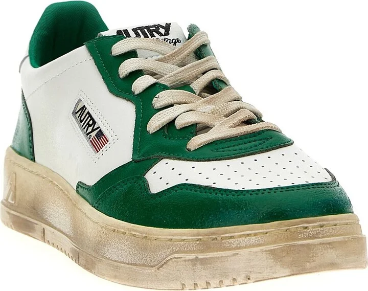 Autry In White And Green Leather With Worn Effect - Image 2