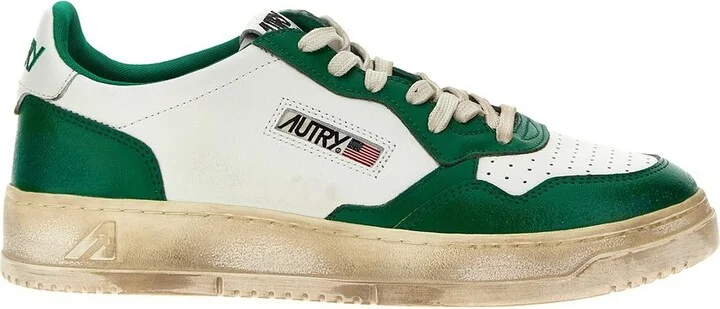 Autry In White And Green Leather With Worn Effect