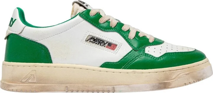 Autry In White And Green Leather With Worn Effect