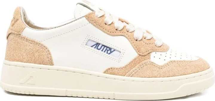 Autry 'Medalis Low' Sneakers In White Leather With Sand Suede Inserts