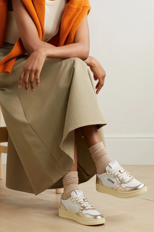 Autry - Medalist Low Metallic Leather Sneakers - Gold - Image 2