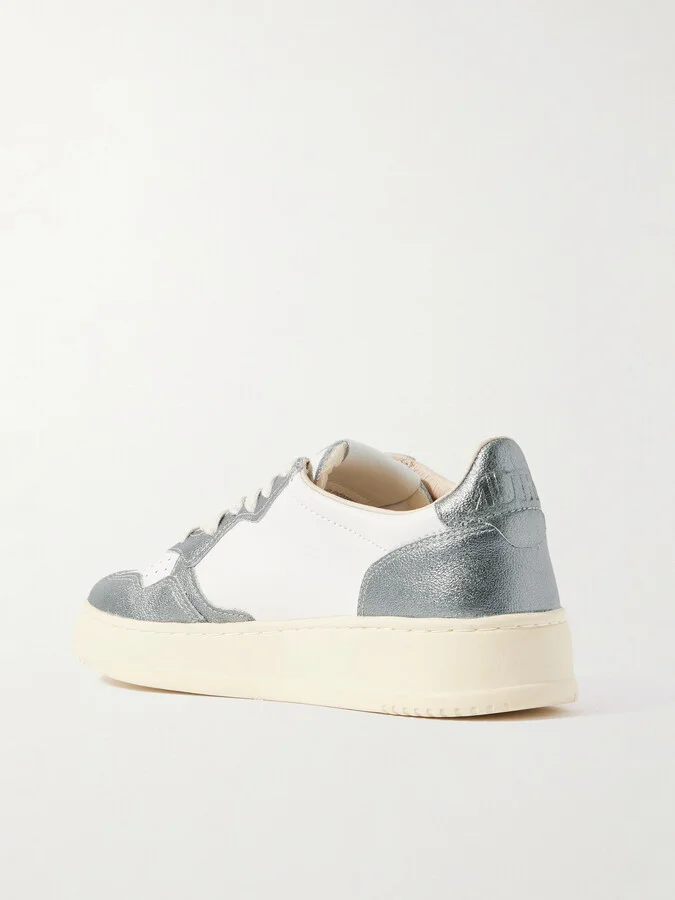 Autry - Medalist Low Metallic Leather Sneakers - Silver - Image 3