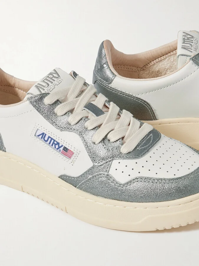 Autry - Medalist Low Metallic Leather Sneakers - Silver - Image 4