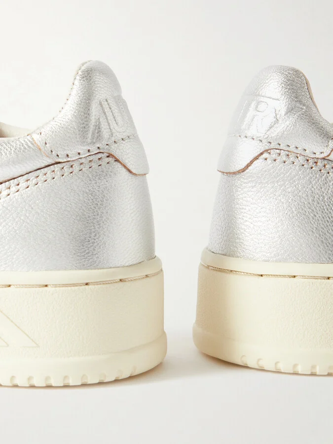 Autry - Medalist Low Metallic Textured-leather Sneakers - Silver - Image 4
