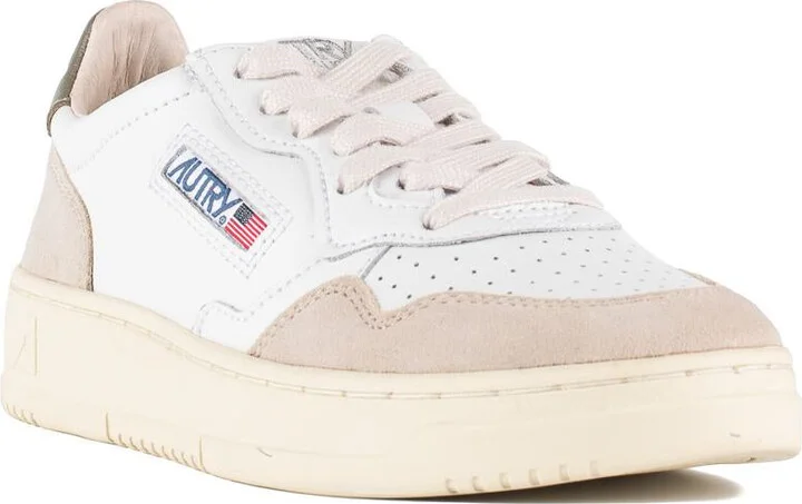Autry Medalist Low Sneakers In Leather And Suede Color White And Covert Green - Image 3