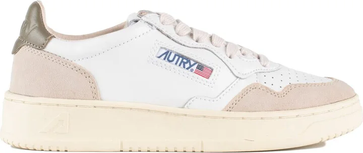Autry Medalist Low Sneakers In Leather And Suede Color White And Covert Green