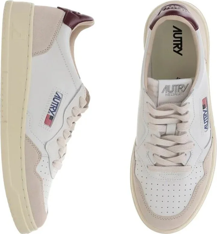 Autry Medalist Low Sneakers In White And Burgundy Suede And Leather Shoes - Image 4