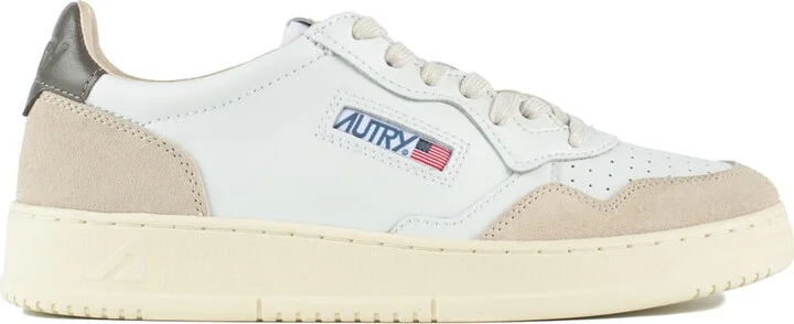 Autry Medalist Low Sneakers In White Suede And Leather And Morel