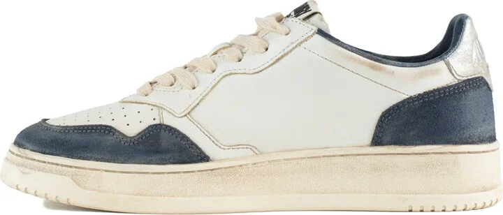 Autry Medalist Low Super Vintage Leather And Suede Space Blue And Silver Sneakers - Image 2