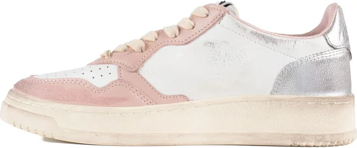 Autry Medalist Low Super Vintage Powder Pink White Leather And Silver Sneakers - Image 2