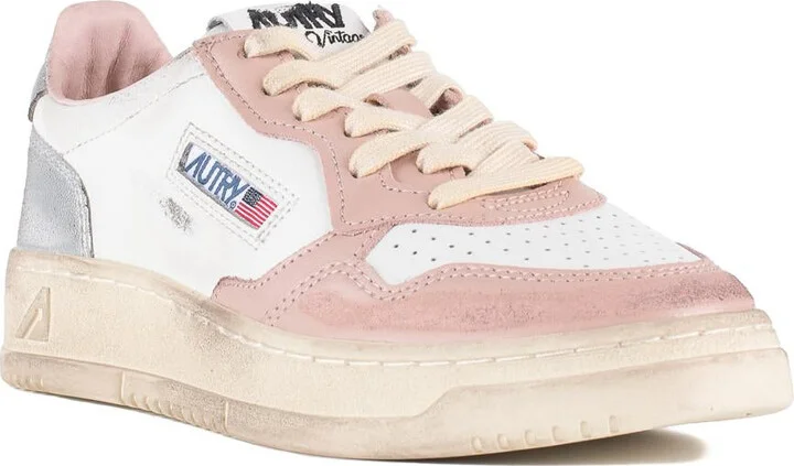 Autry Medalist Low Super Vintage Powder Pink White Leather And Silver Sneakers - Image 3