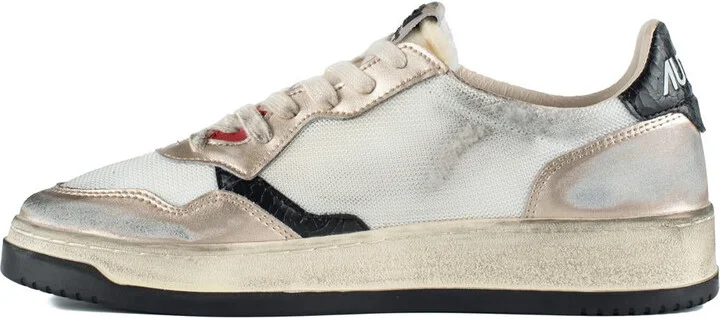 Autry Medalist Low Super Vintage Sneakers In White Mesh, Gold Suede And Black Leather - Image 2