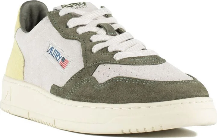 Autry Medalist Low Tricolor Sneakers In Schio Green And Lemon Suede - Image 3
