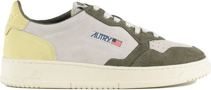Autry Medalist Low Tricolor Sneakers In Schio Green And Lemon Suede