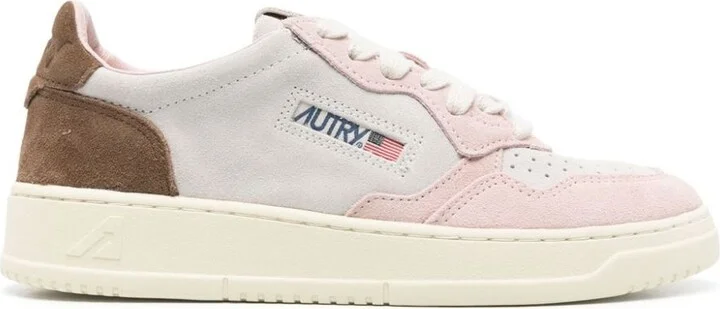 Autry Medalist Low Tricolor Sneakers In Suede Color Powder And Ebony