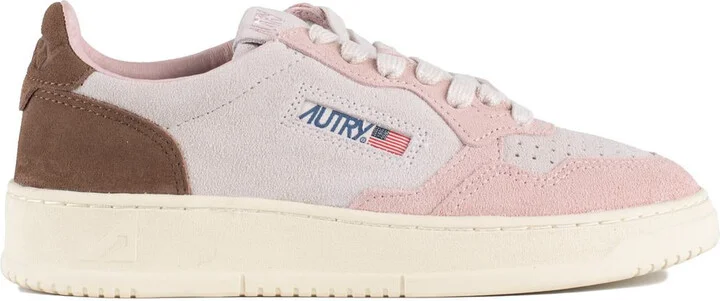 Autry Medalist Low Tricolor Sneakers In Suede Color Powder And Ebony