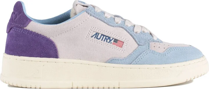 Autry Medalist Low Tricolor Suede Sneakers Patridge And Mauve Color