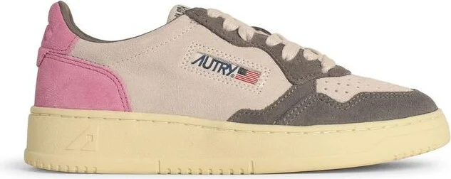 Autry Medalist Low Tricolor Suede Sneakers Pink And Slate Color
