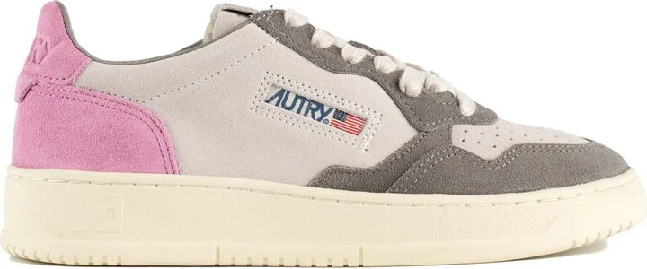 Autry Medalist Low Tricolor Suede Sneakers Pink And Slate Color