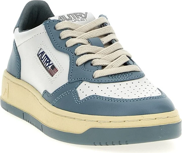 Autry Medalist Low Two-Tone White And Silver Blue Leather Sneakers - Image 2